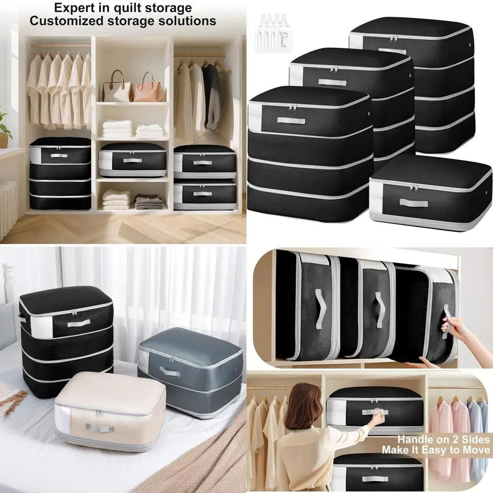 

Большие 4-слойные компрессионные мешки для хранения одеял объемом 130 л, экономия места, набор из 4 штук, черные