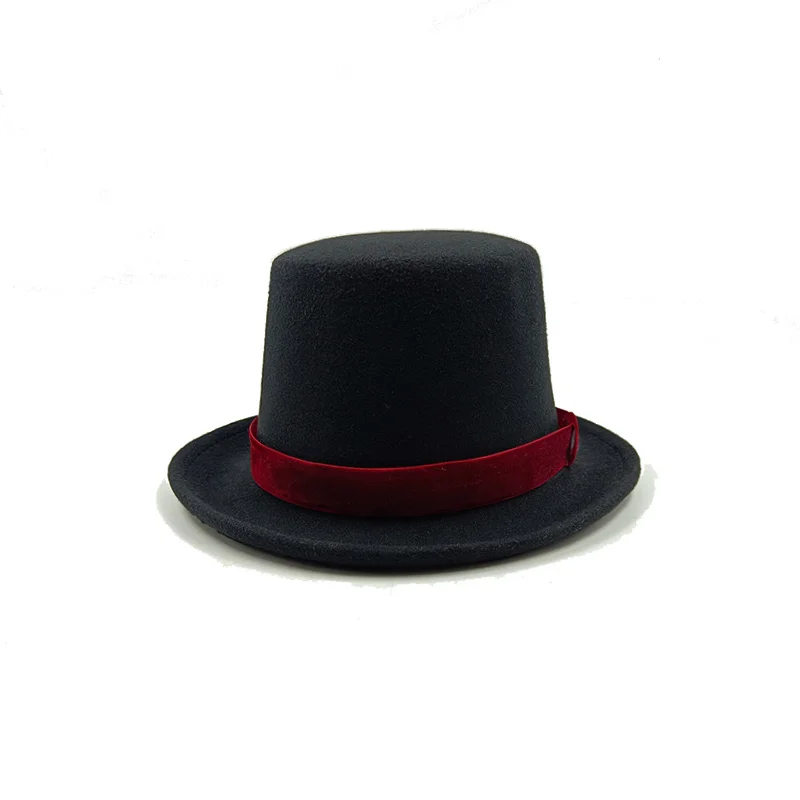 Sombrero de copa británica para hombre y mujer, sombrero alto de mago británico, sombrero de jazz negro británico, Caballero de la Corte, sombrero de fieltro plano para mujer