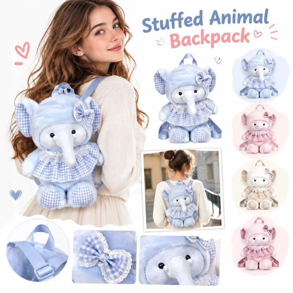 New Fluffy Stuffed Animal Backpack Sheep Elephant Doll Bag Pig Cute Cartoon Backpack Kids Companion