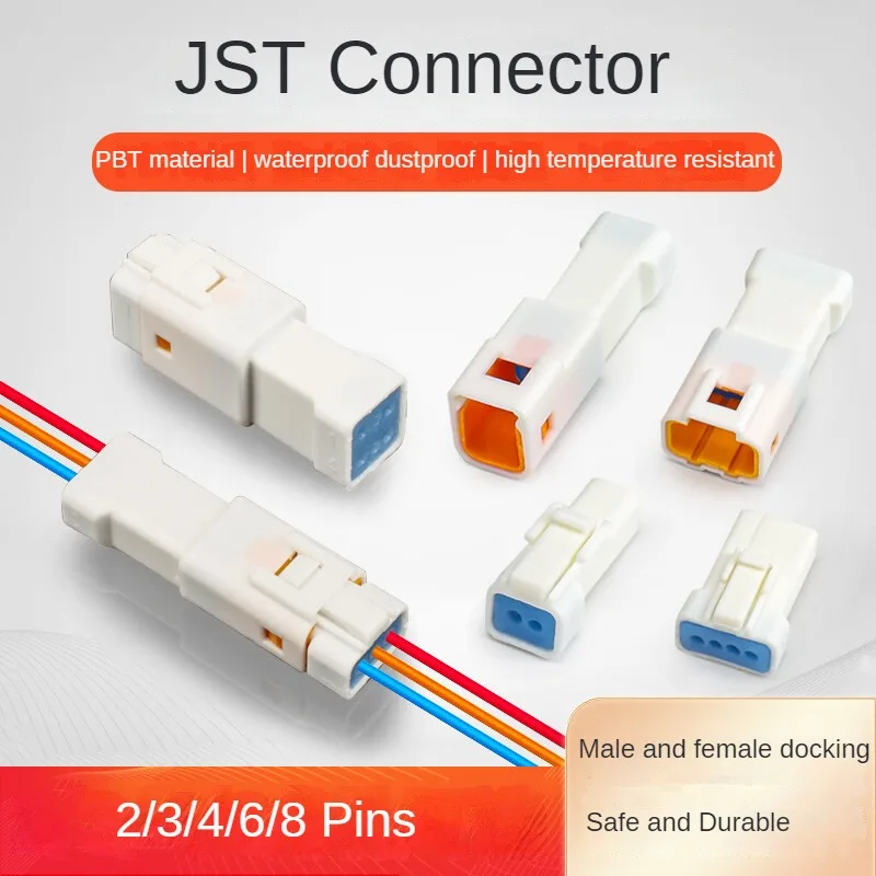 

5/20/100 Sets JST 2 3 4 6 8 Pin Auto Waterproof Electronic Connector with 15cm Wire Harness Butt Plug ST02R/02T-JWPF-VSLE