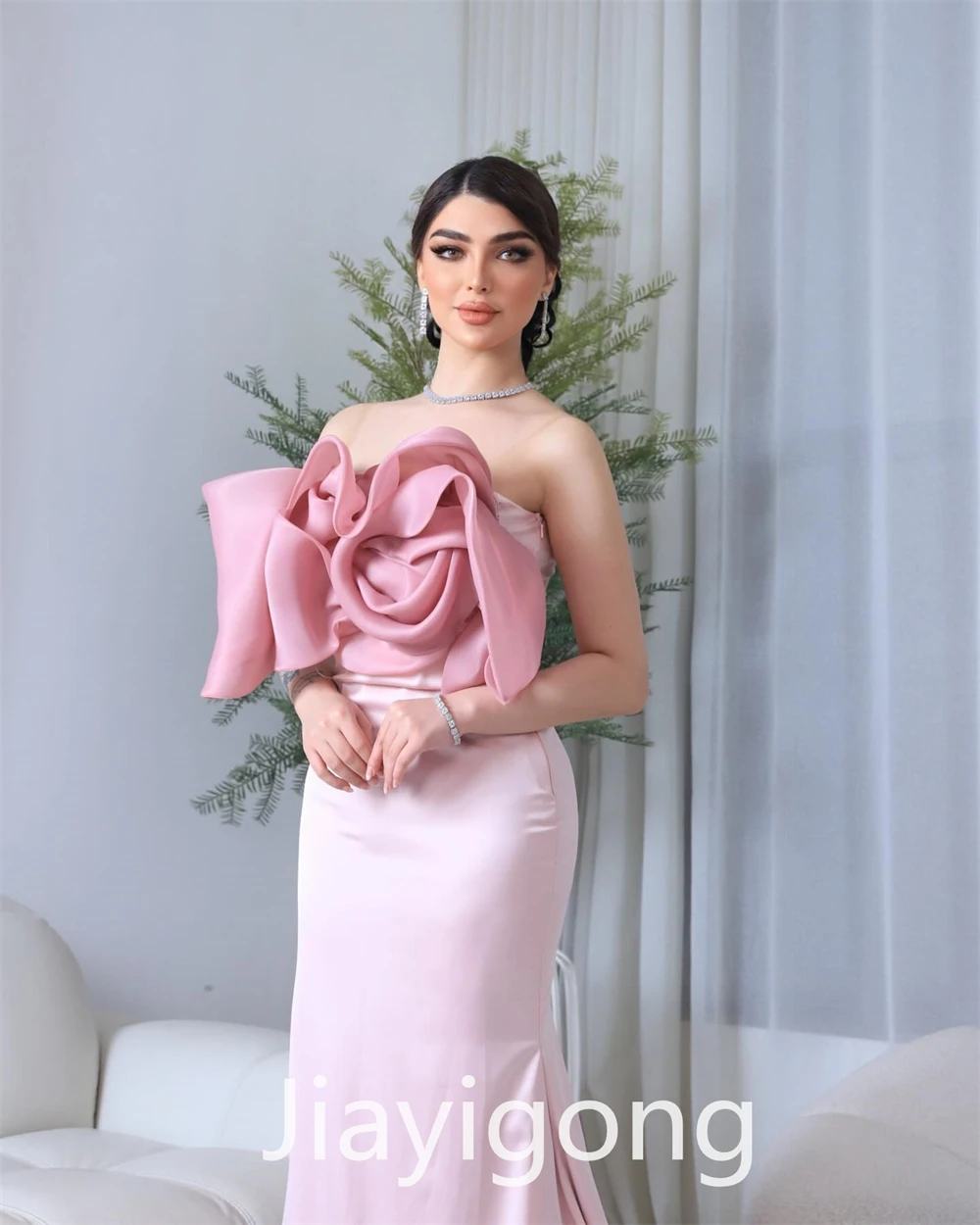 Customized Jiayigong Prom Exquisite Fashion Strapless GownProm es Flower Anke Length S Custom