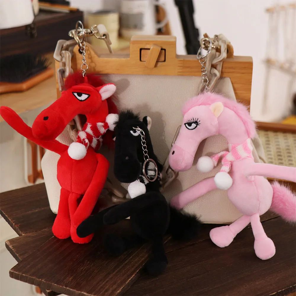 Cute Cartoon Horse Keychain Craftsmanship Fantasy Style Pony Plush Doll Pink With Scarf Simulation Horse Toy Children Toy