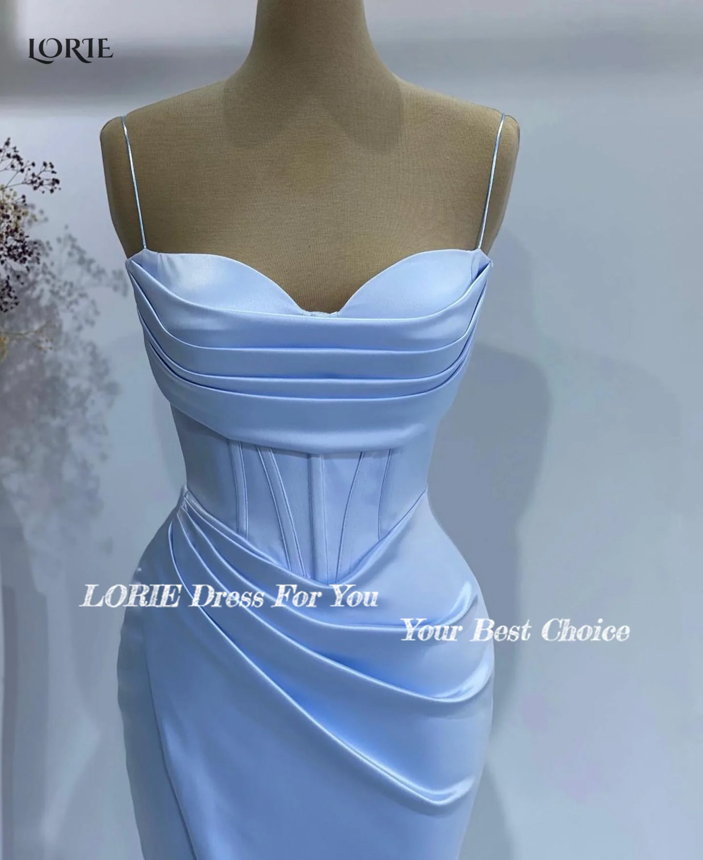 LORIE Sky Blue Formal Evening Dresses Spaghetti Straps Dubai Draped Dubai Celebrity Party Gowns Arabia Side Slit Prom Dress 2024