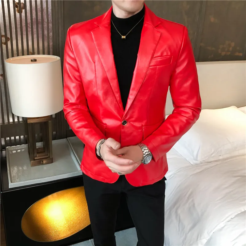 2022 Autumn Leather Jacket Men Slim fit Casual Business Blazer Masculino Solid Color Street Wear Social PU Coat Costume Homme