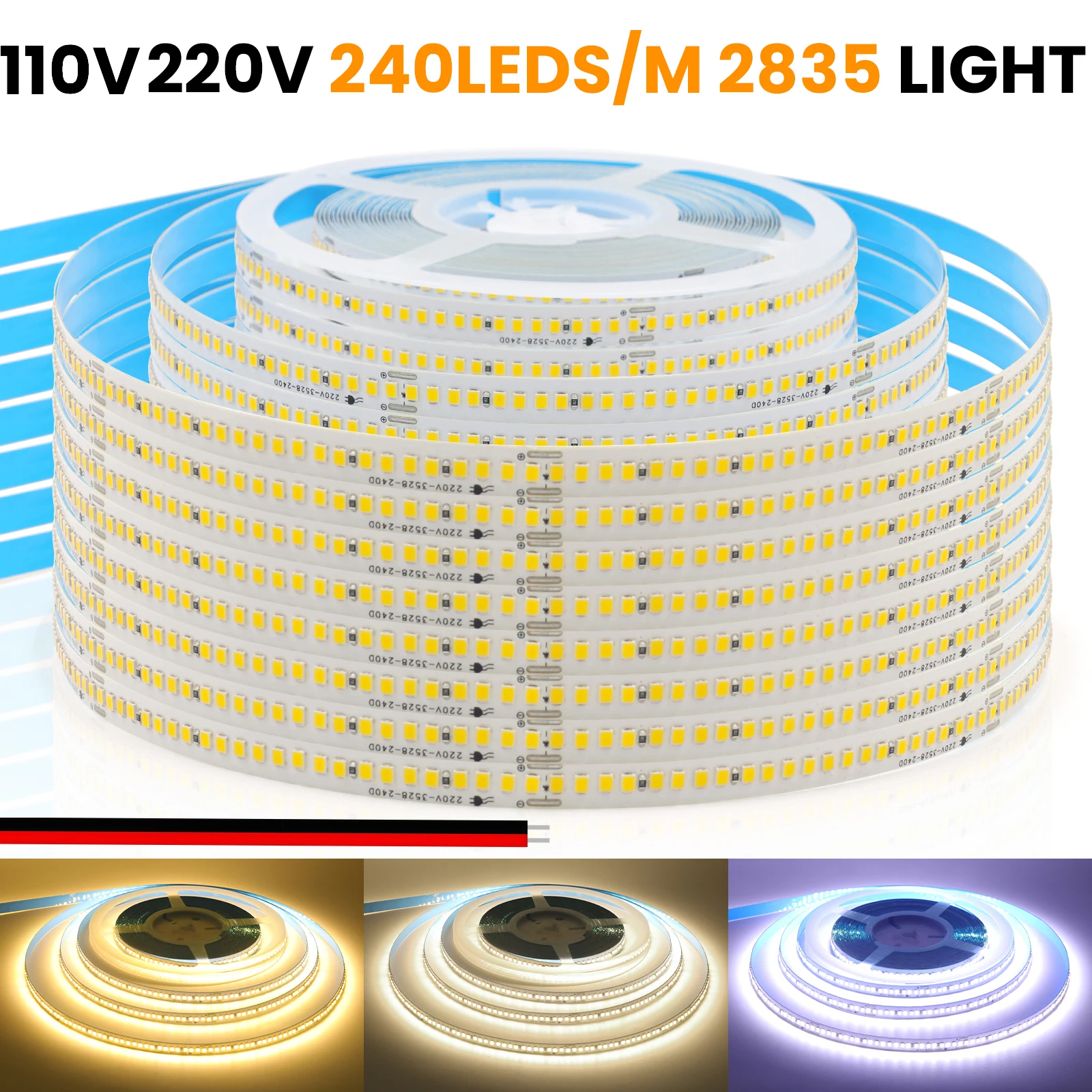 

5M 10M 15M 20M LED Strip Light 220V 110V Flexible LED Tape Ribbon 2835 240LEDs/M IP44 Rope Light with Adhesive Home Decoration