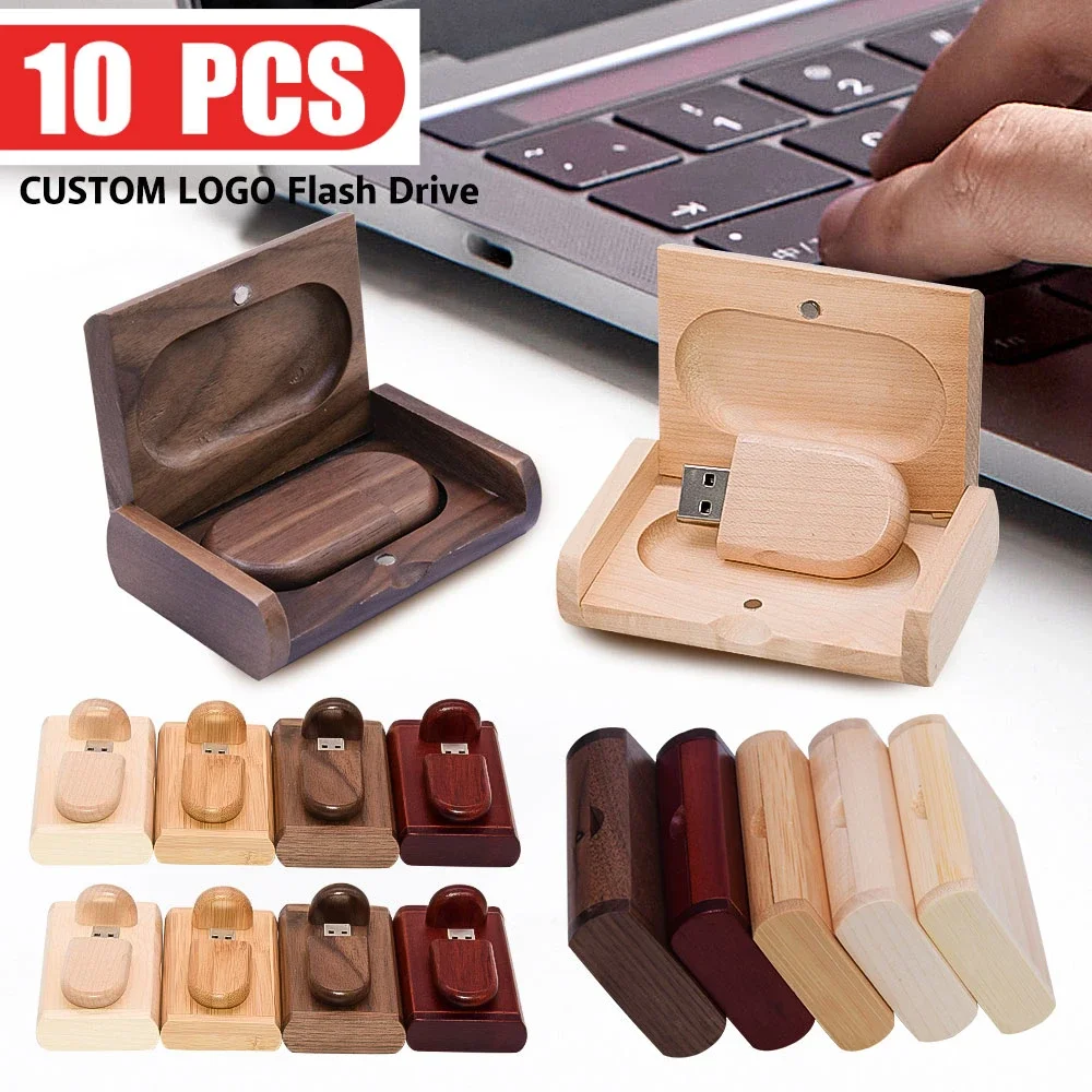 

10PCS LOT Wooden USB 2.0 Flash Drives 128GB Free logo Business gift Pen drive 64GB Maple wood 32GB Memory stick Usb stick