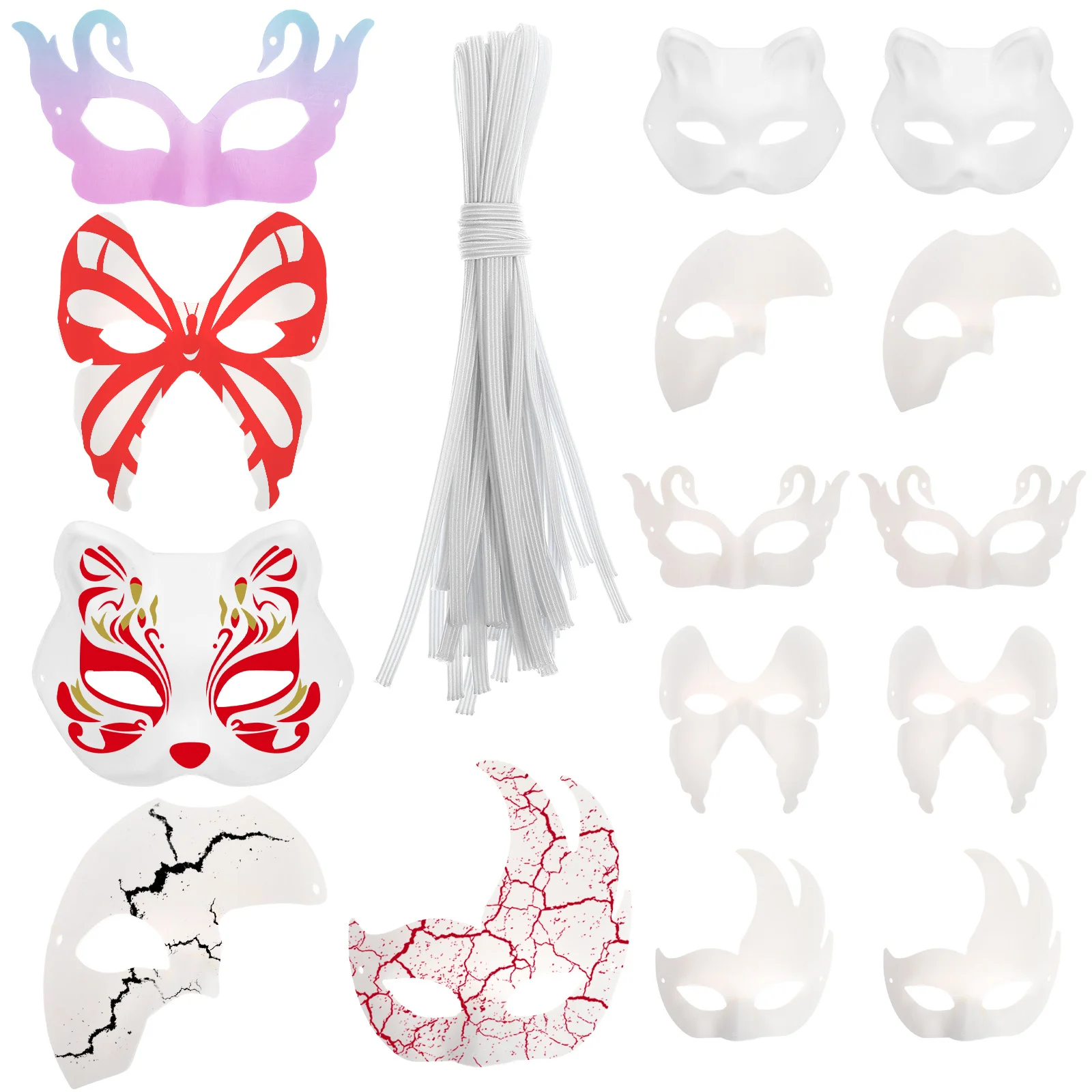 

15Pcs Plain Paper Masks for Painting DIY Masquerade Mardi Gras Carnival Cosplay Party Decorations Cat Masks Facial Decoration