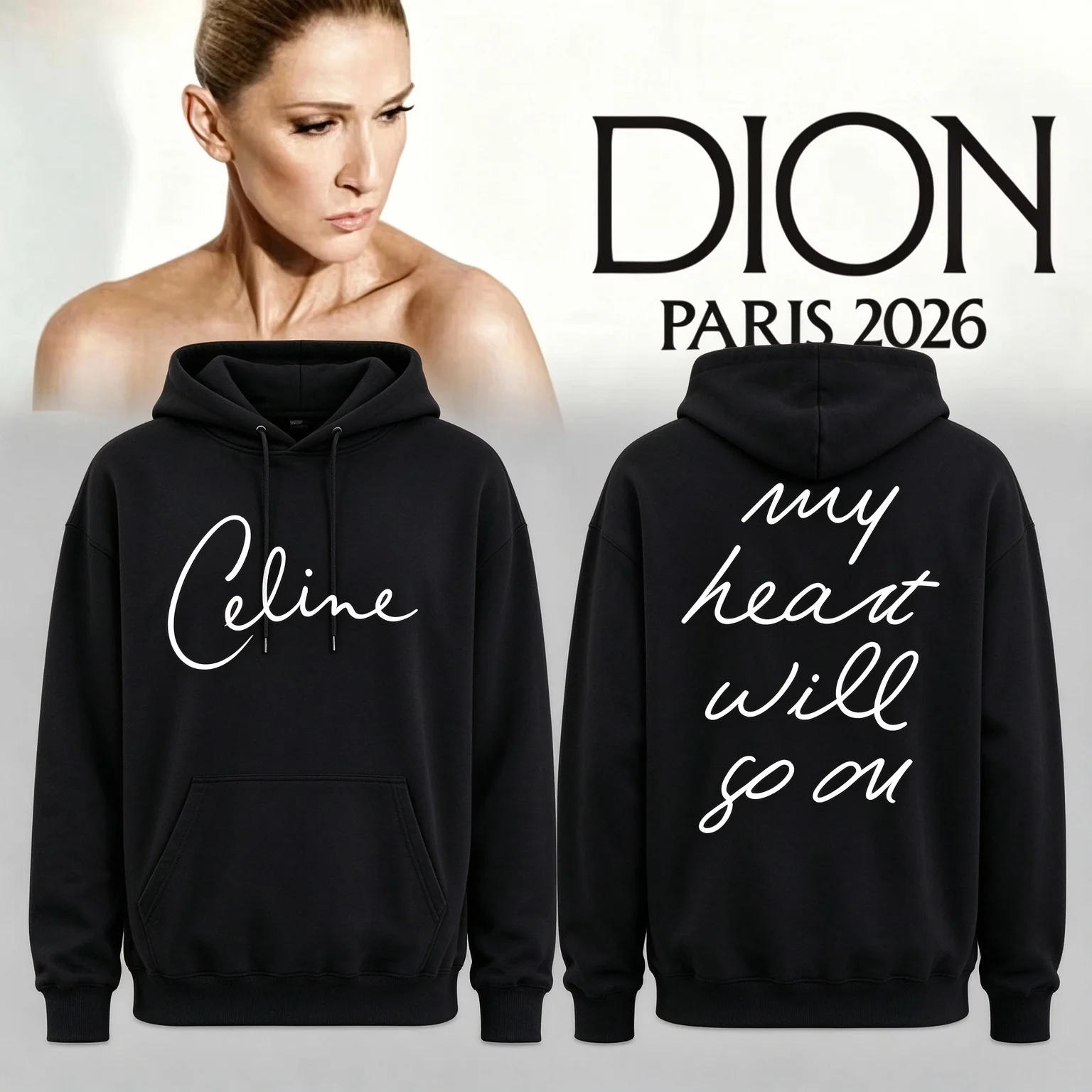 2026 New Family Matching Celine Dion My Heart Will Go On Print Oversized Unisex Streetwear Hoodie Long Sleeve Tee Autumn Outfit