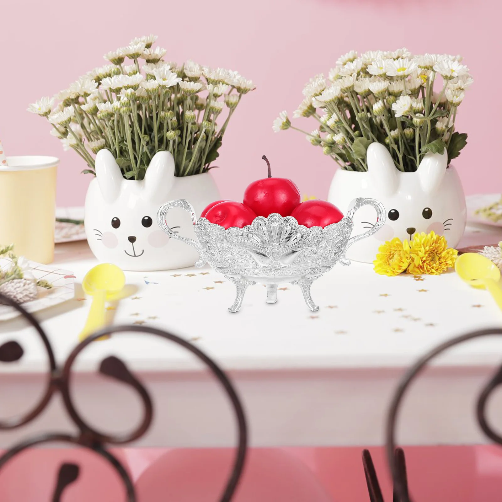 

Elegant Silver Footed Fruit Bowl Decorative Fruit Plate for Kitchen Countertop Party Snack Tray Offering Plate