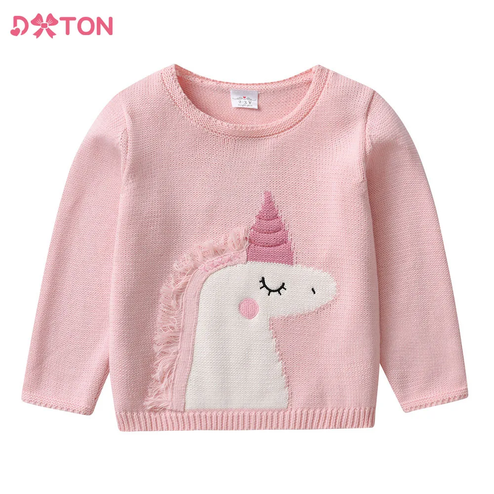 

DXTON 2023 Spring Girls Knitted Sweaters Children Clothing Unicorn Knitwear Girl Tops Toddler Knitting Pink Pullover 3 To 8 Year