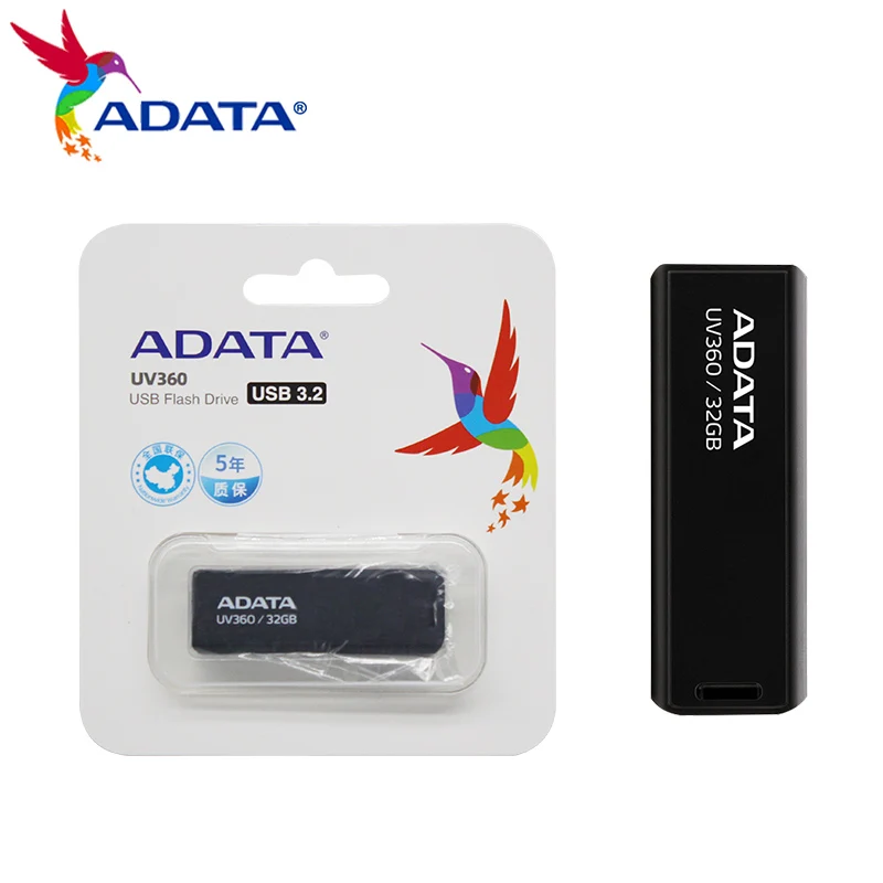 ADATA UV360 USB 3.2 Flash Drive 64GB 32GB USB Pendrive Black Memory Stick Pen Drive for PC Speed Memory Mini U Disk