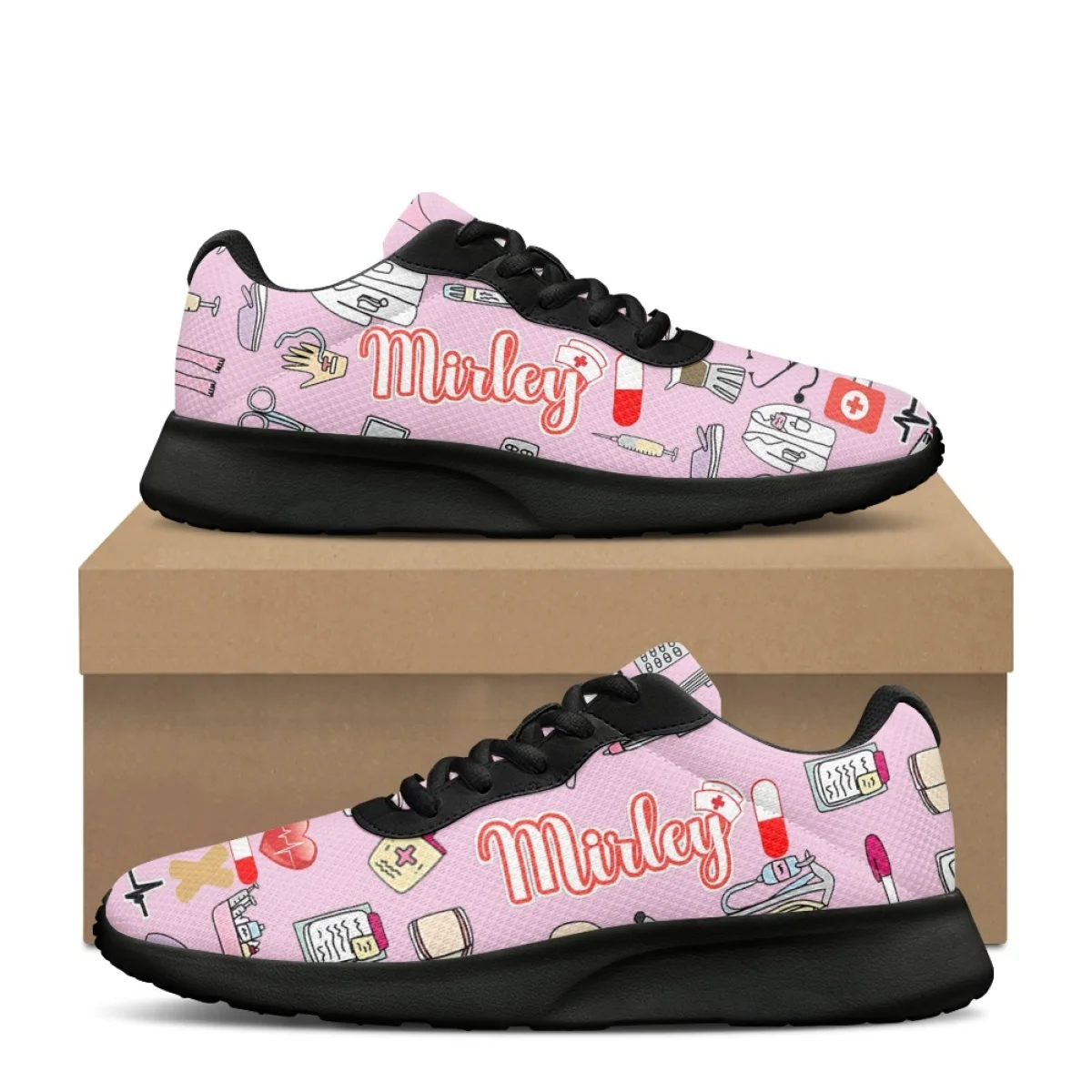 

Cartoon Nurse Doctor Medical Tools Pattern Women's Training Shoes Comfort Lace-Up Flats Travel Gym Teen Sneakers Print On Demand