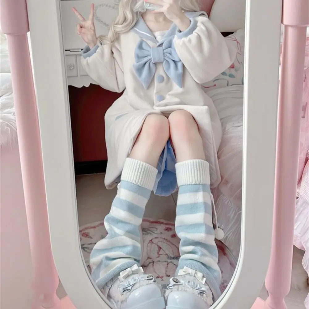 Y2K Original Leg Warmers Blue White Stripes Japanese Style Slouch Socks Subculture Harajuku Style Harajuku Socks