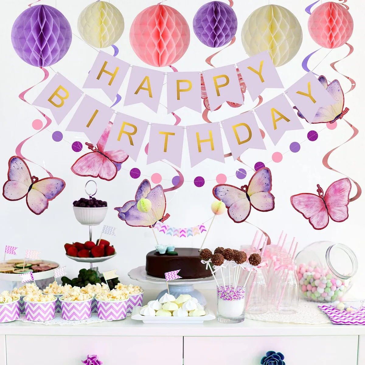 Butterfly Spiral Pendant Pink Butterfly Theme Birthday Party Decorations Baby Shower Wedding Party Supplies Hanging Banner
