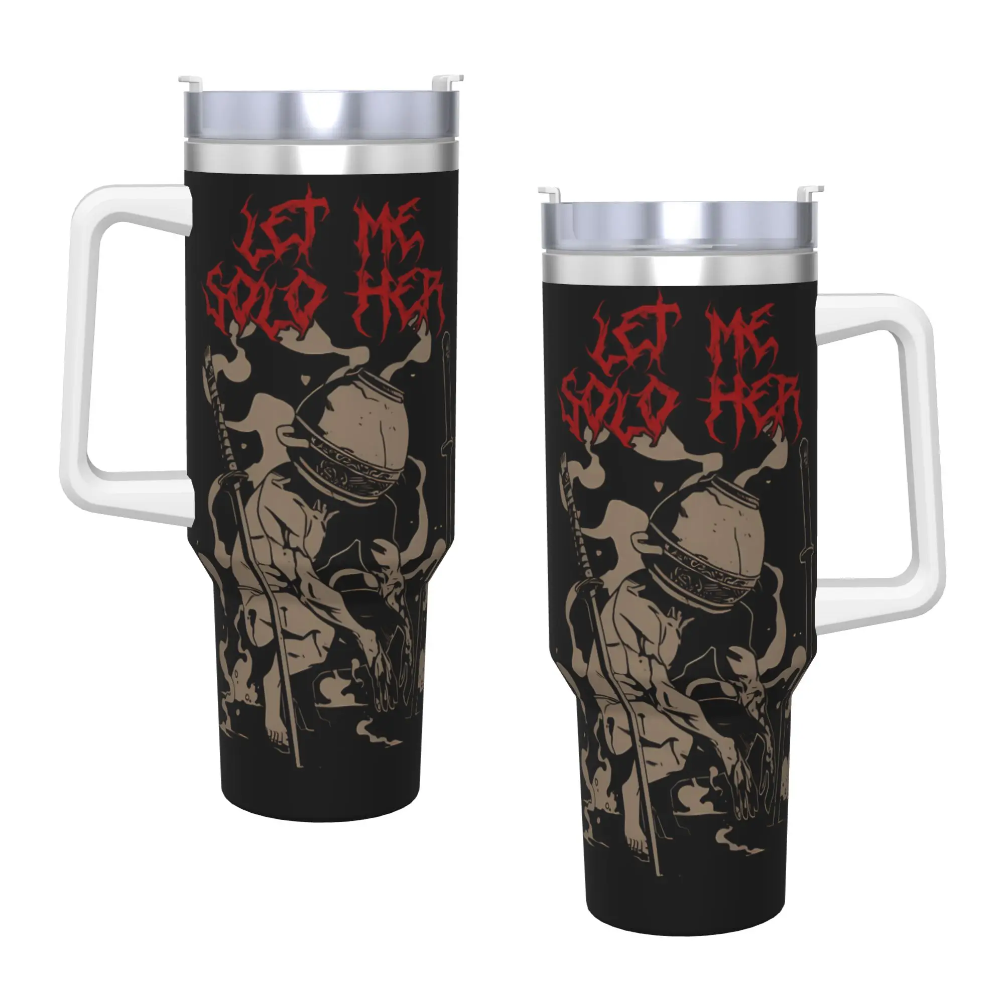 Warrior Character with Pot Head and Two Katanas Tumbler  Cold Drink Water Bottle Insulated Stainless Steel Thermal Cups Mugs Cup