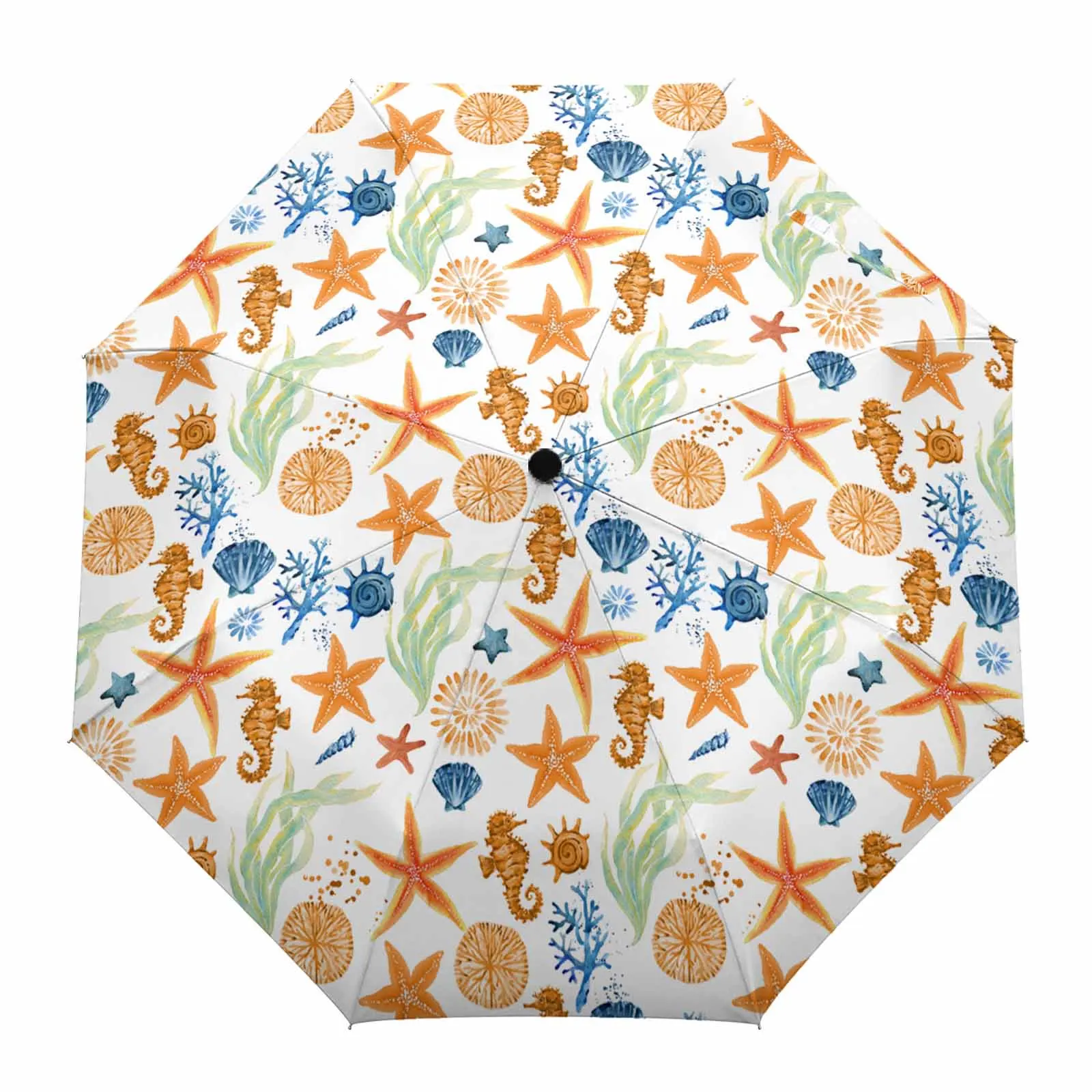 Starfish Seahorse Shell Texture Automatic Umbrella Travel Folding Umbrella Portable Parasol Windproof Umbrellas