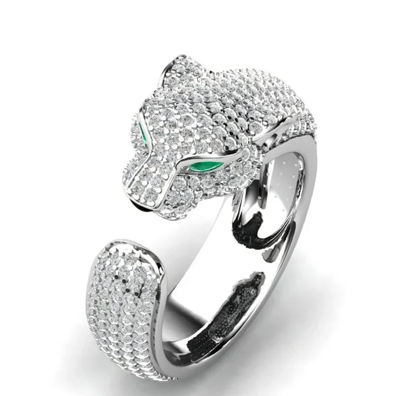 

Fashion Inlaid Shiny Zircon Leopard Ring For Women Hip Hop Animal CZ Stone Finger Rings Party Custom Jewelry