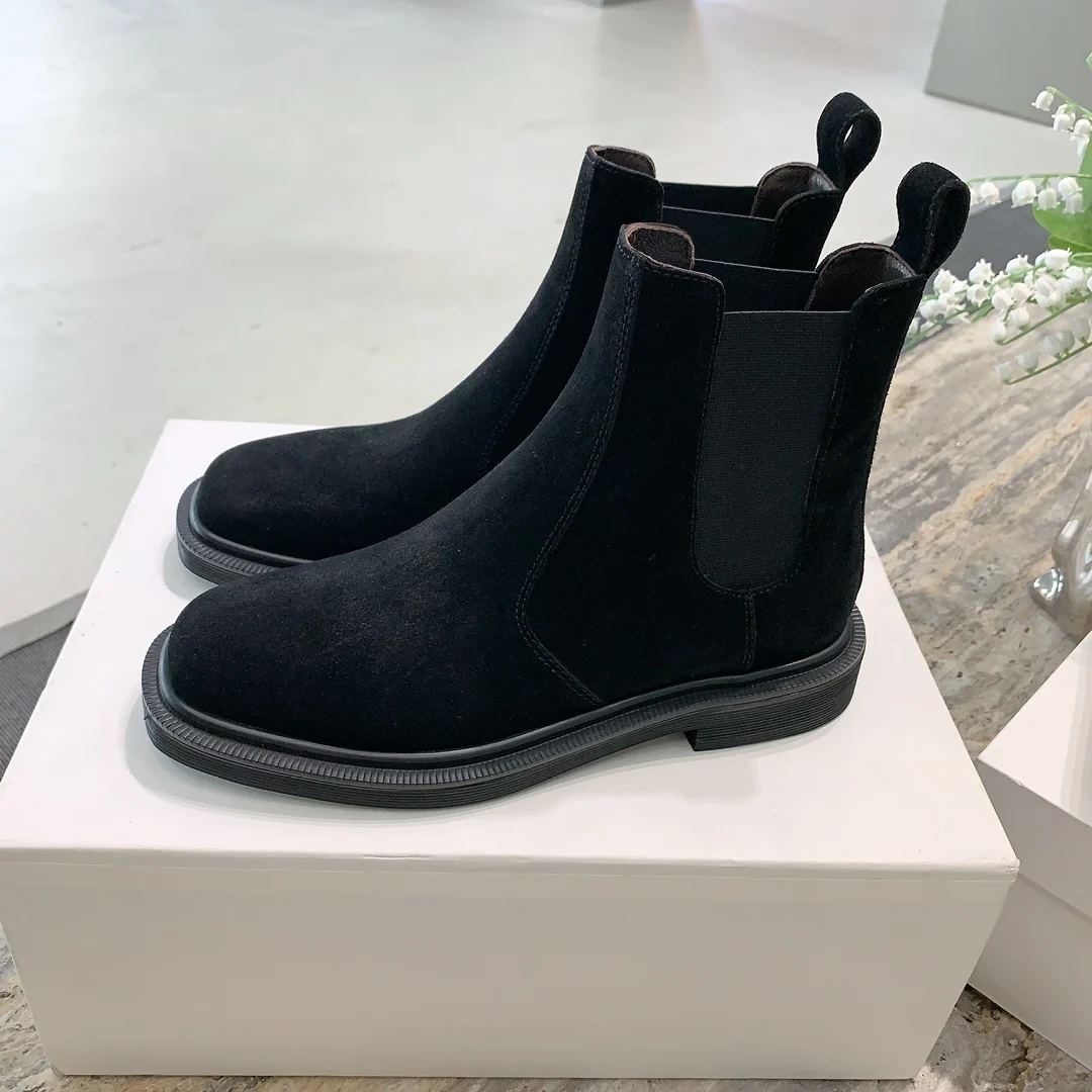 TR Chelsea Boots For Women In Suede High Quality Genuine Leather Mid-calf Boots 2024 New Luxury Design Shoes