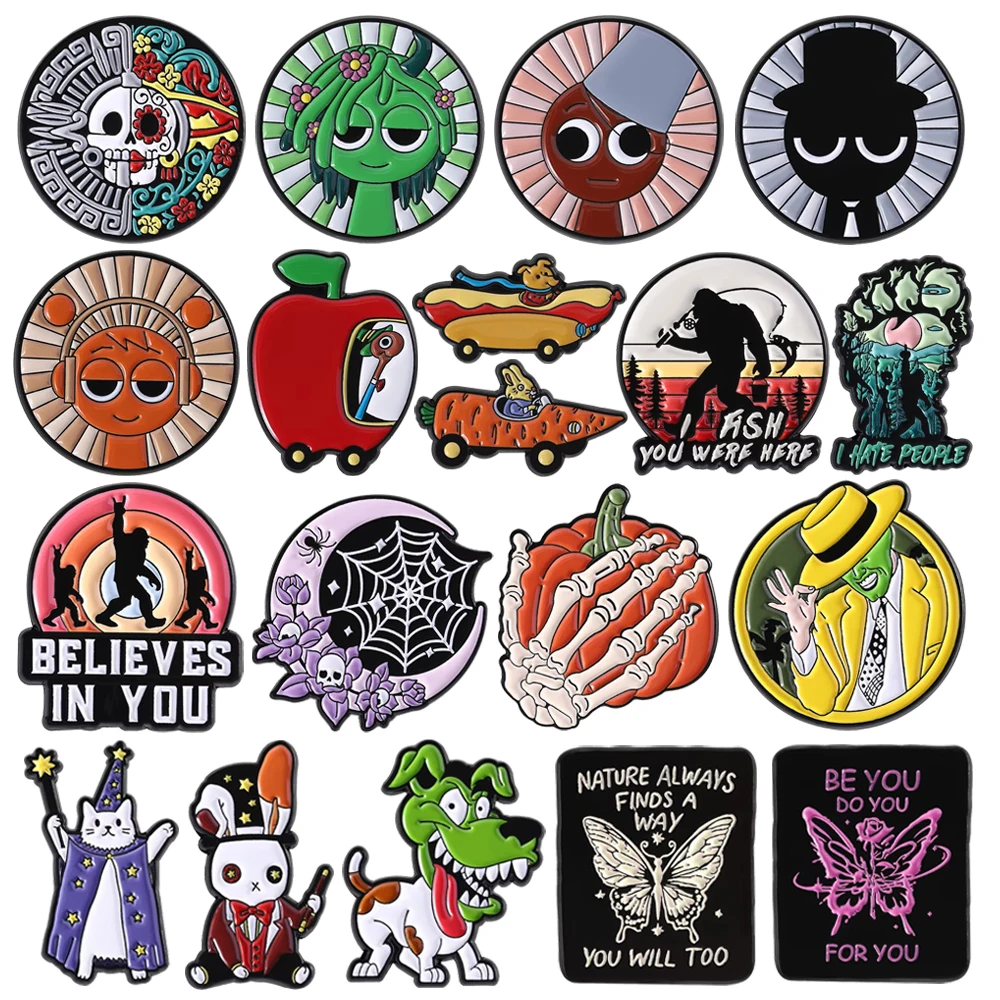 الكرتون أنيمي دبابيس معدنية الفن الجمجمة التلبيب دبابيس أبل سيارة الرجل البري السحر الحيوان فراشة القمر العنكبوت شارة مجوهرات هدية #1