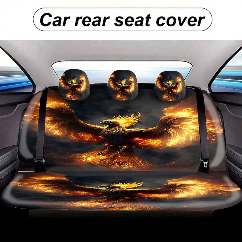Trendy Print Car Seat Covers Full Set Fit Festive Premium Material Phoenix Flaming Soaring Design Comfortable Breathable Inter