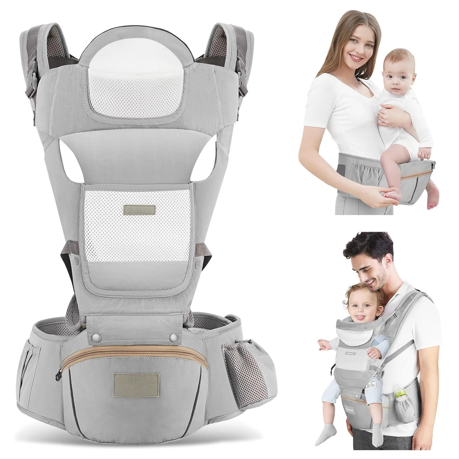 Baby Carrier with Hip Seat 6in1 Baby Carrier Newborn To Toddler,Head Support and Breathable Mesh Newborn Carrier Baby Essentials