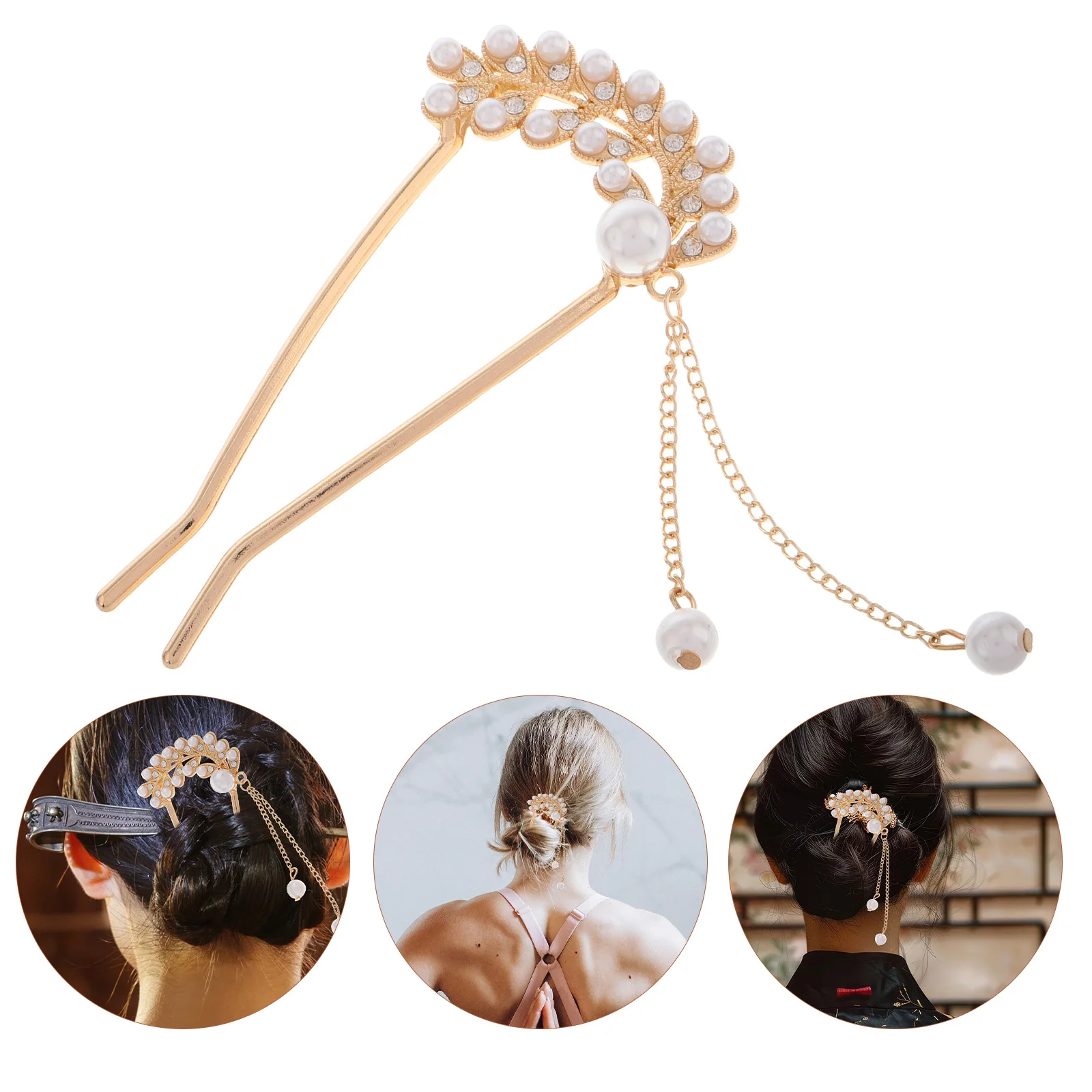 

Pearl Hairpins for Women U Shape Alloy Bun Fork Clips Vintage French Hairpin Secure Hold Durable Elegant Decorative Accessory