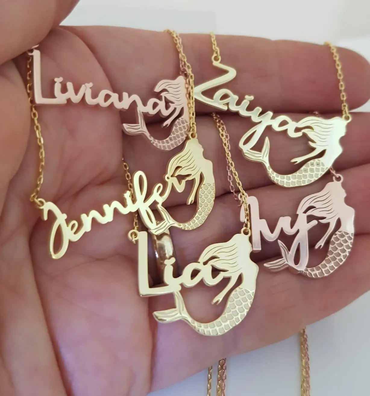 Custom Carve Mermaid Necklace Personalized Name Necklaces For Women Men Bespoke Cartoon Nameplate Choker Stainless Steel Jewelry