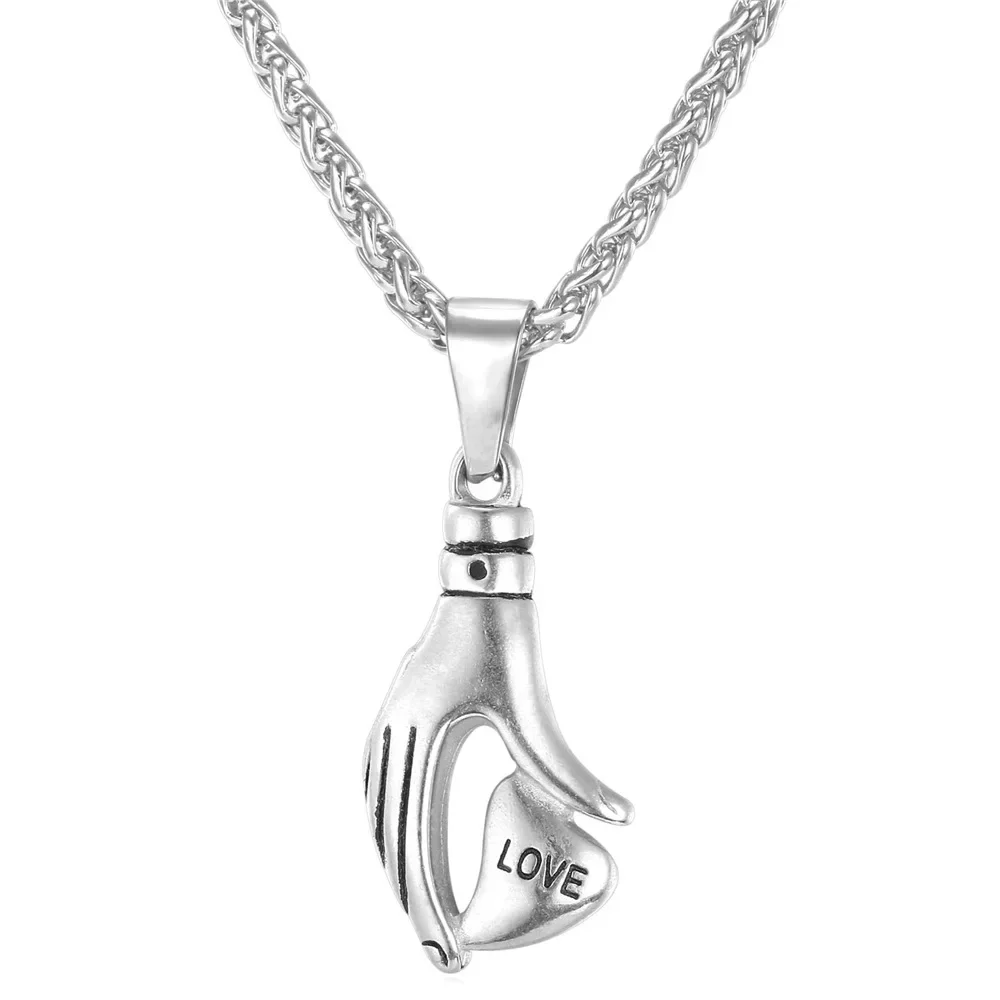 Fashion Stainless Steel Heart in Hand Pendant Necklace for Women Daily Necklace Birthday Party Romantic Gift