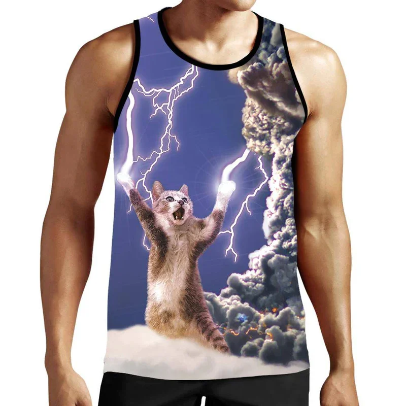 Sky Cat Tank Tops Men Women 3d Printed Cute Lightning Cat Vest Tops Girl Y2k Tops Graphs T-shirts Kid Gym Hawaii Beach Tank Top