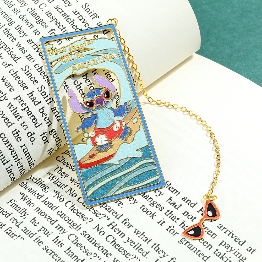 Imagem -02 - Cute Stitch Surf Edition Bookmark For Children Cartoon Anime Fans Gifts Metal Book Marks Holiday Gifts For Parents