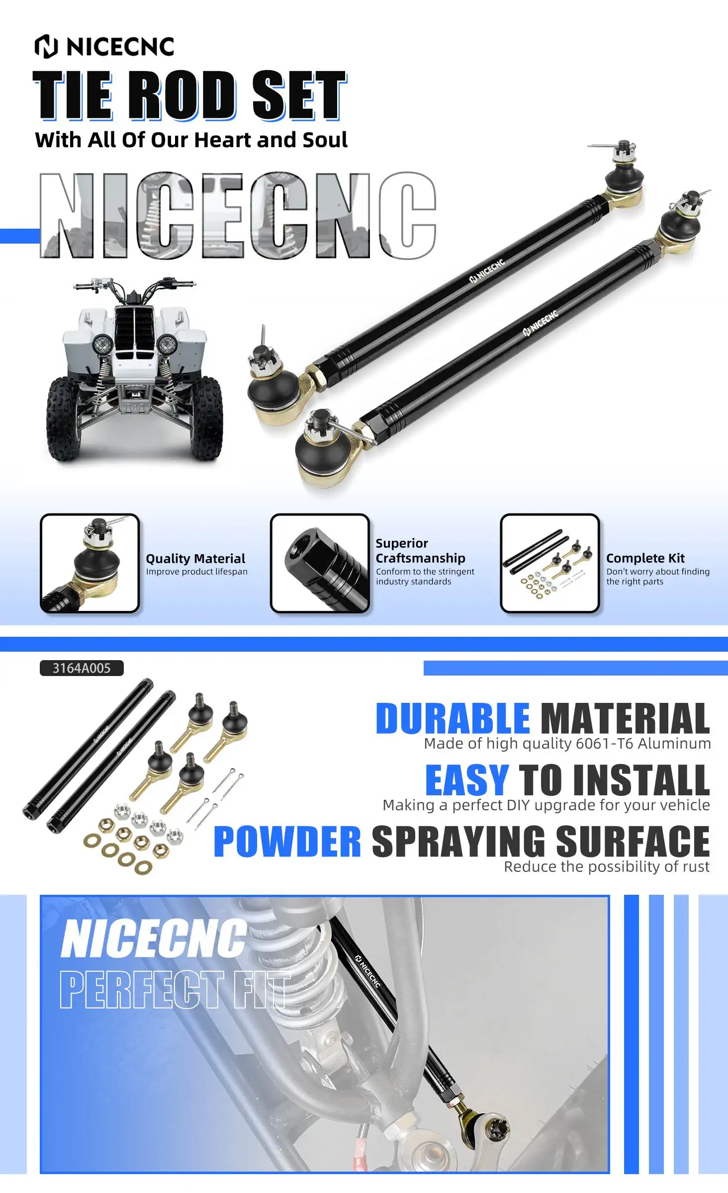 NICECNC Für Yamaha Banshee 350 1988-2006 Lenkstange Endverbindung Kit Für Yamaha Warrior YFZ350 Aluminium ATV Zubehör – Detail 1