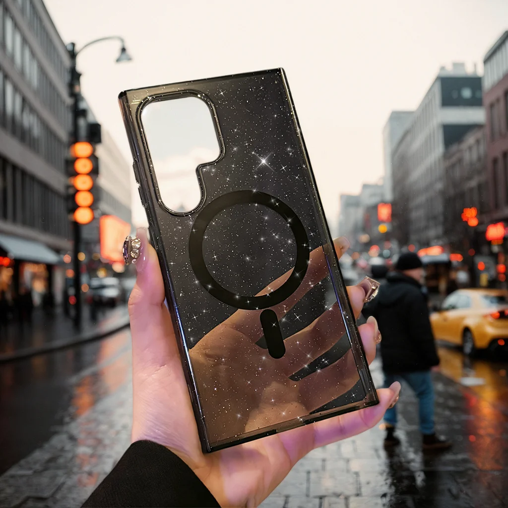 

Магнитный чехол для телефона Samsung S26 S25 S24 S23 с блестками, антибактериальный, самовосстанавливающийся, устойчивый к царапинам, с узором (не рисунок)