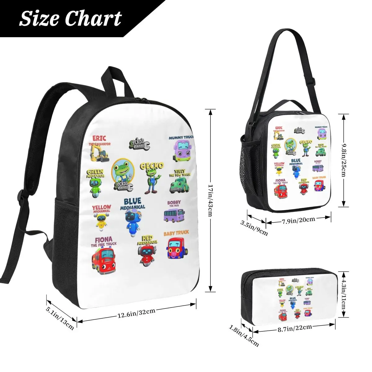 Garage Geckos Pack 13 Gecko For Garage Geckos Backpack BookBag School Bag Laptop Shoulder Bags 3ps Lunch Bag Pencil Case