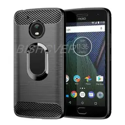 For Moto G5 G5S Plus Brushed Carbon Fiber Silicone Phone Case For Moto One P30 Play Note Magnetic Ring Holder Stand Soft Cover
