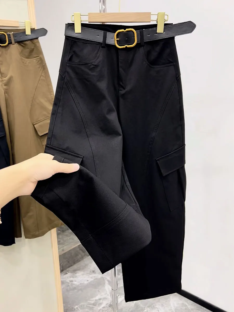 

2025 Autumn New Women's Workwear Pants Belt Sle Scythe Wide Leg Pants plus Size Casual European Korean High Waist Zipper