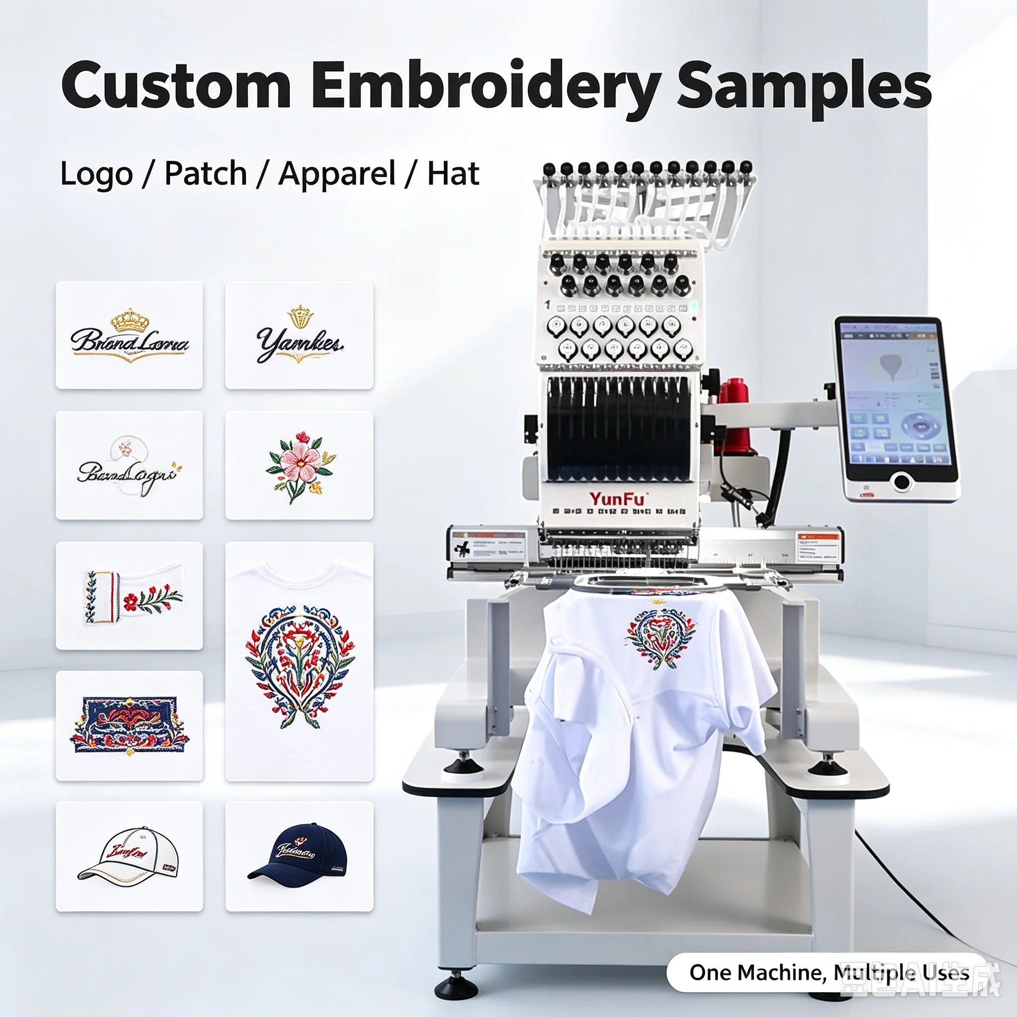 Computerized Flat Embroidery Machine 12 Needles 210x360mm Custom