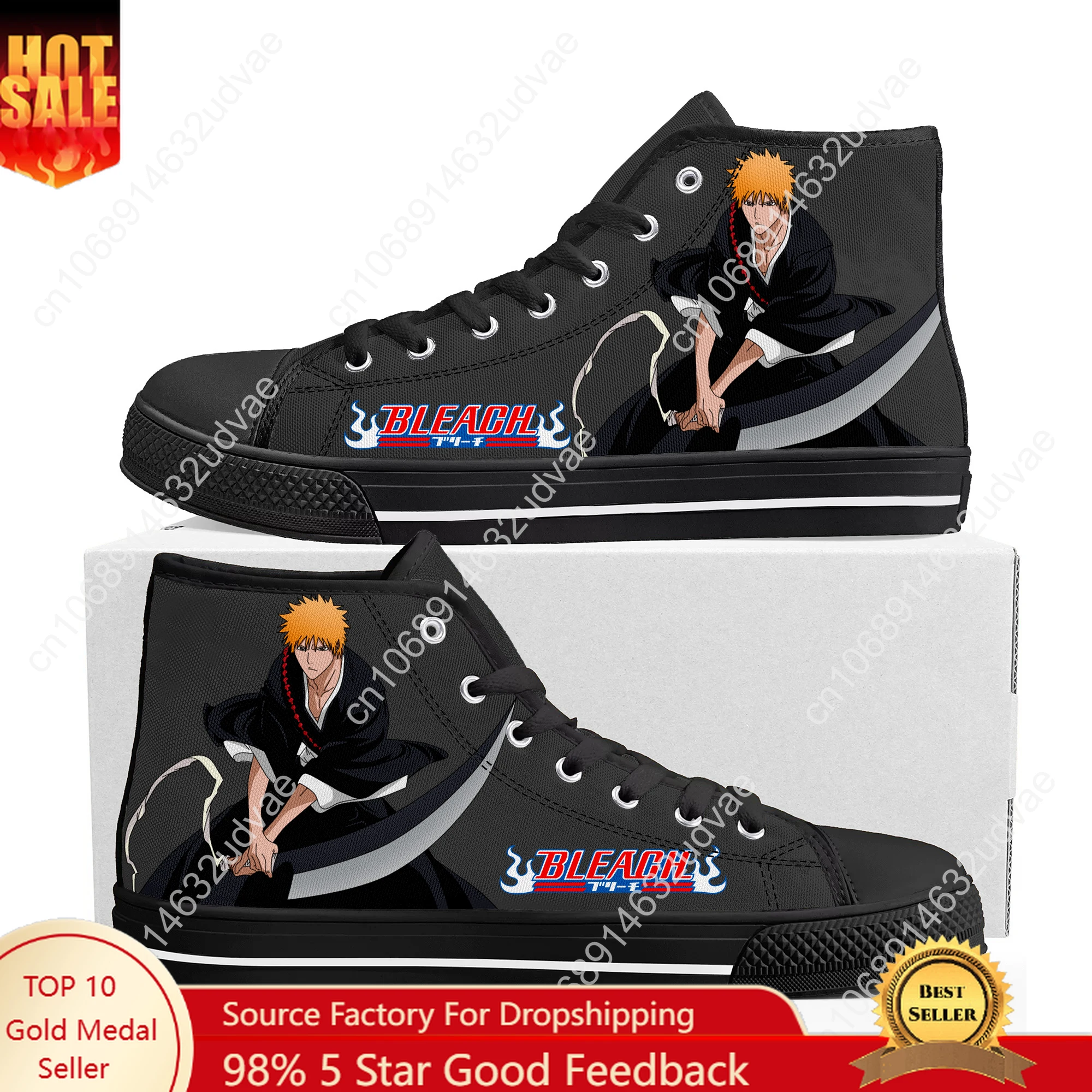 

B-BLEACH High Top Shoes Men Women Teenager Sneakers Canvas High Quality Sneaker Casual Custom Made Couple Shoe Black Sole