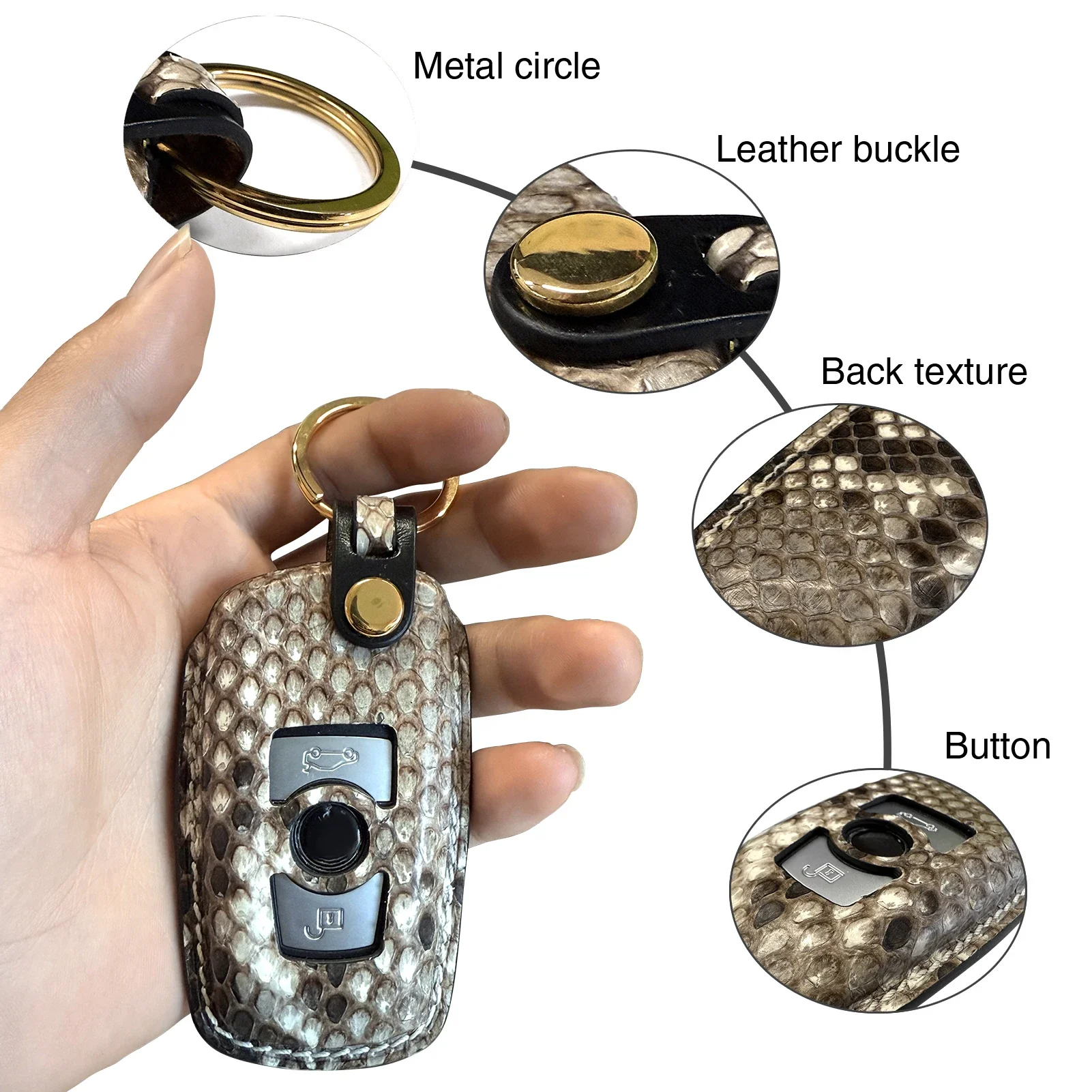 LS AUTO Real Python Leather Car Key Cover for BMW Real Python Skin Car Fob Cover Compatible with BMW Key Fob Cover with Keychain