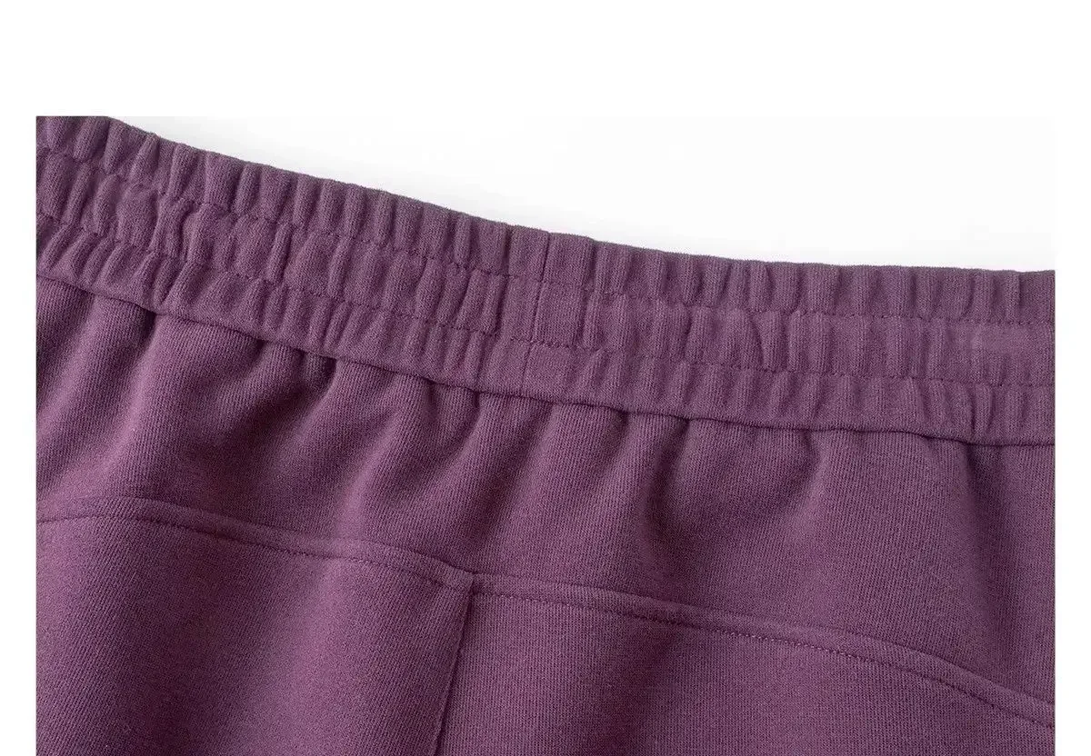Gerade geschnittene, weit geschnittene Hose in Merlot-Lila, schlankmachend, für Frühling und Herbst, locker fallend, sportliche Jogginghose im koreanischen Stil. – Detail 19