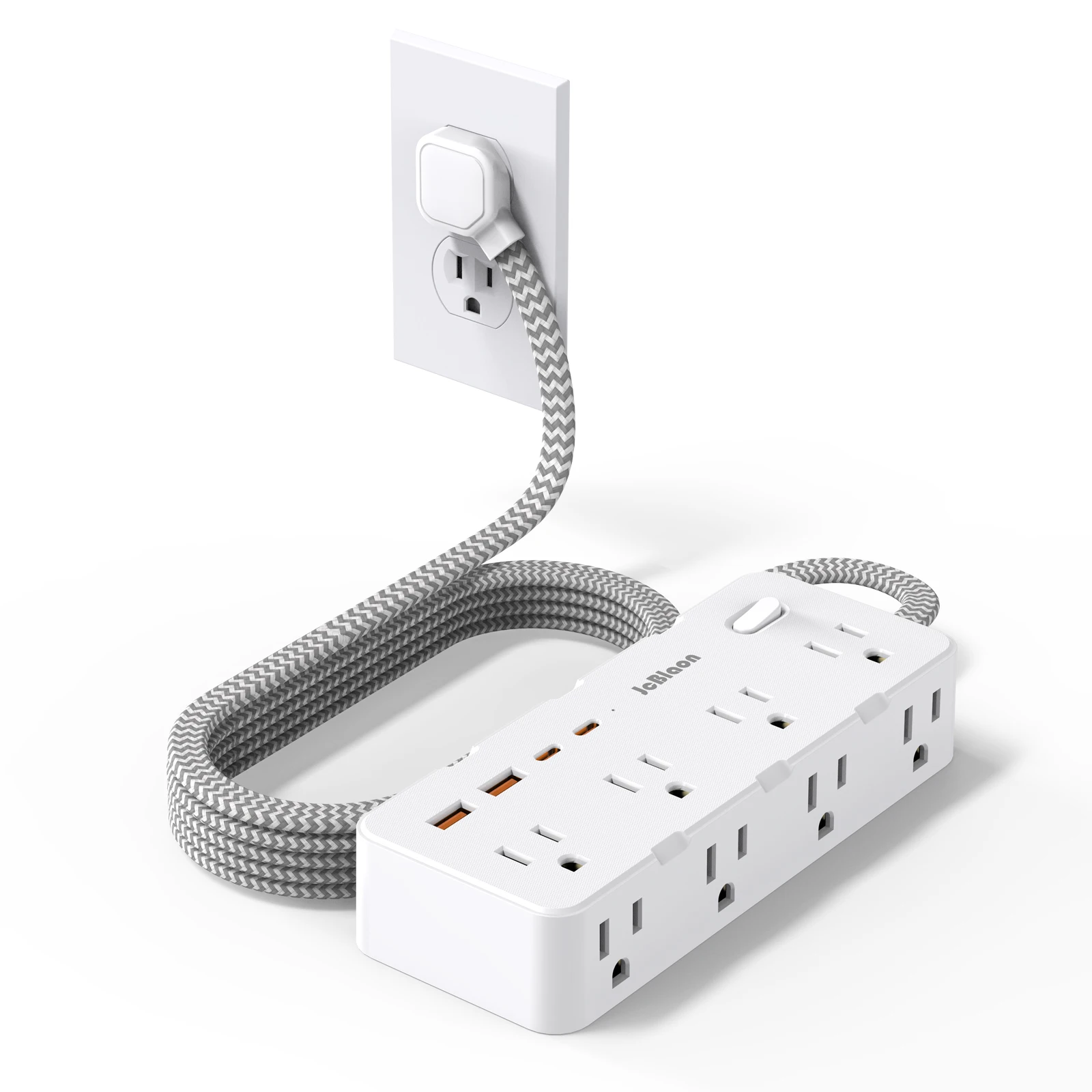 Multi Plug Power Strip with 8 AC Outlets 4 USB Ports(2 USB-C), 5ft Braided Extension Cable, Wall Socket Network Filter, US