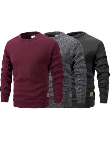 Men's Long Sleeve Sweaters Crew Neck Basic Pullover Shirts Autumn Warm Streetwear Outdoor Jogger Casual Loose Sweatshirt Hoody