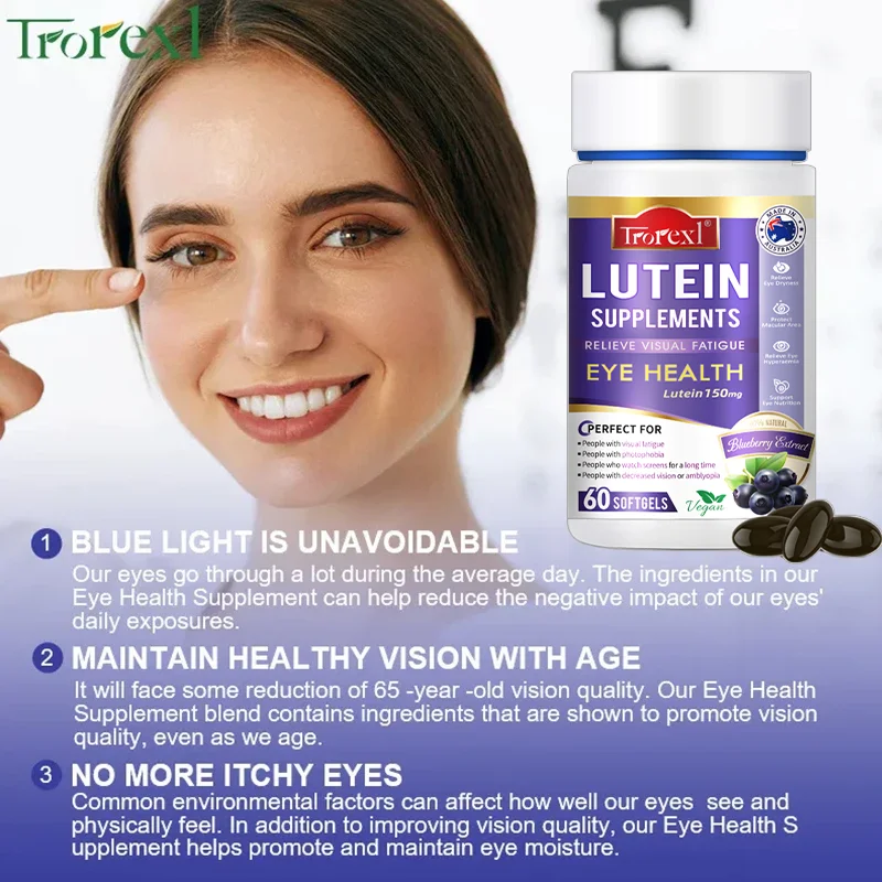 Eye Vitamins with Lutein,bilberry Extract for Eyestrain, Dry Eyes, and Vision Health,vision Restoration and Myopia Support