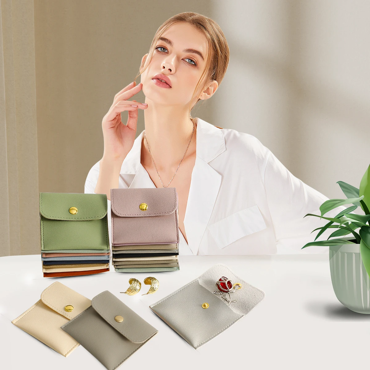 PUPPYSEW 40pcs Faux Leather Jewelry Bags Necklace Ring Gift Bags Button Bags Jewelry Packaging Bags Wedding Party Christmas