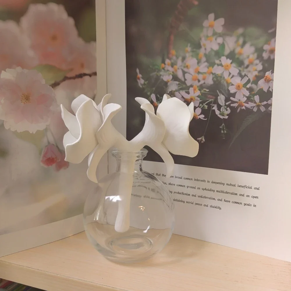 Double Head Ceramic Orchid Flower Diffuser, Premium White Handmade Ceramic Flower for Home Decor and Gift