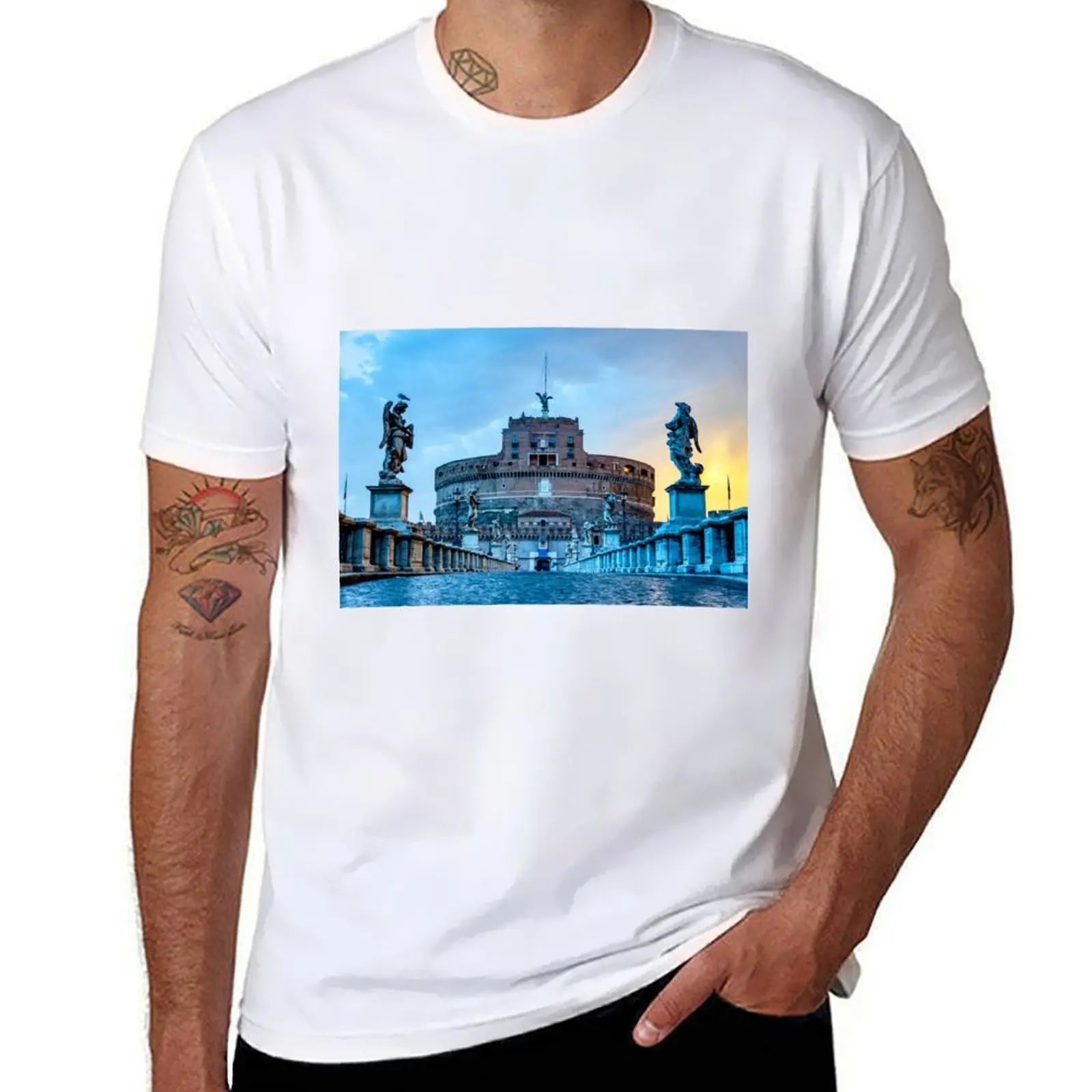 

Sunrise over Ponte Sant'Angelo and Castel Sant'Angelo in Rome, Italy T-Shirt essential t shirt men t shirt cotton 100% T-Shirt