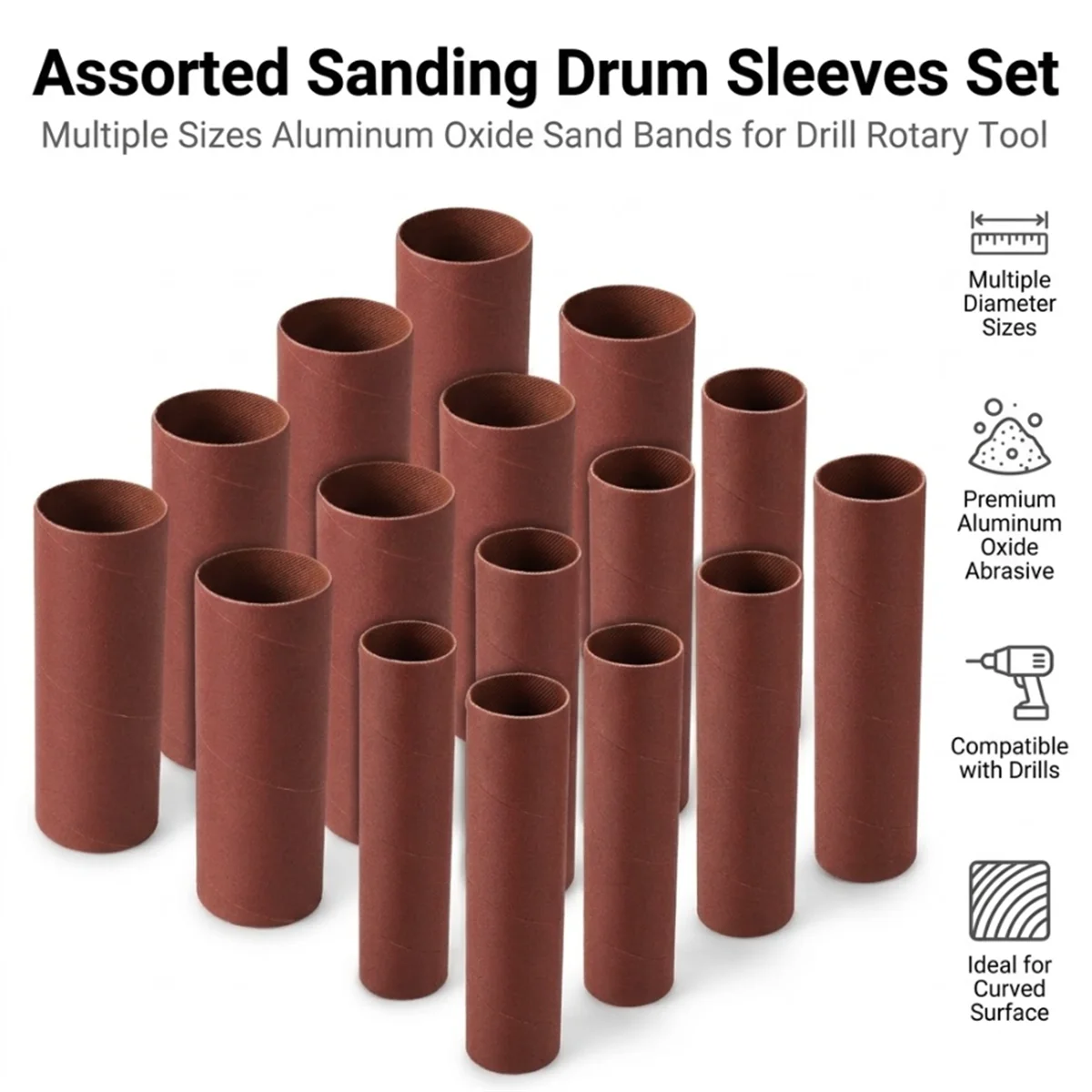 16Pcs Sanding Bands Sleeves 120 Grit 4.5x1.5 And 4.5x1 Inch Aluminum Oxide Abrasive Drum For Curved Wood Metal Rust Polishing