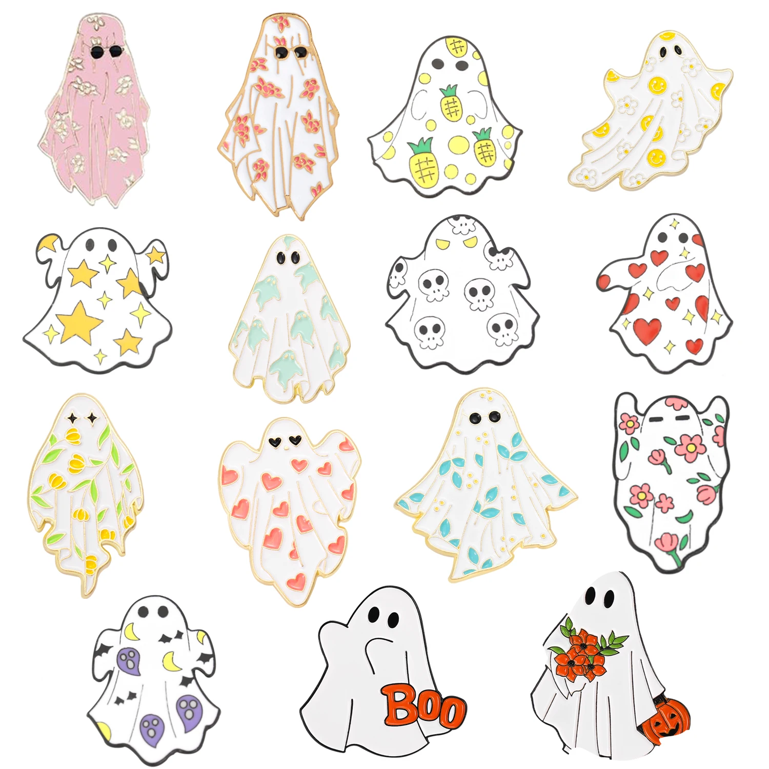

Custom Halloween Spooky Ghost Brooches Lapel Badges Cartoon Funny Jewelry Gift for Kids Friends Boo-tiful Enamel Pins
