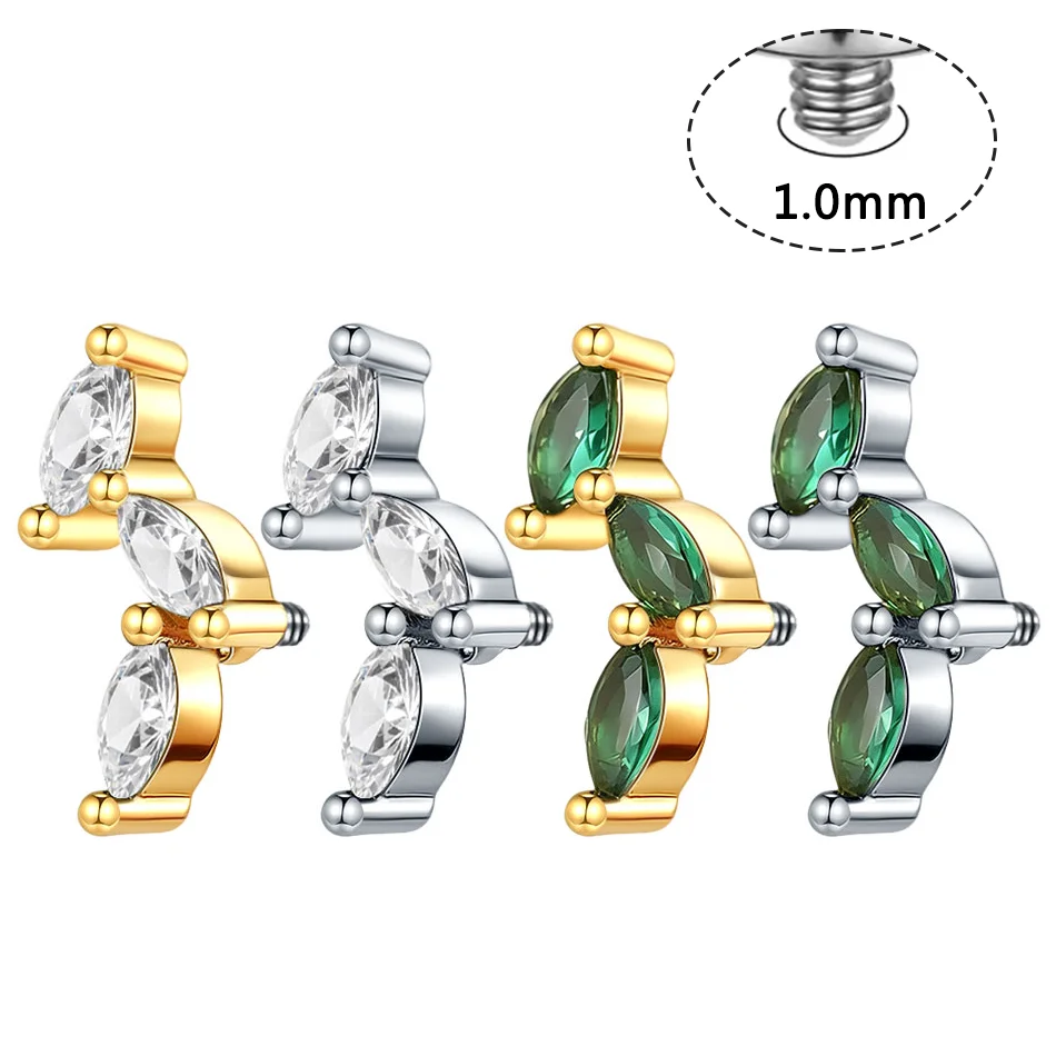 1/5pcs Copper Internally Threaded Three Marquise CZ Top End for Labret Ear Lip Piercings Accessory Head Jewelry