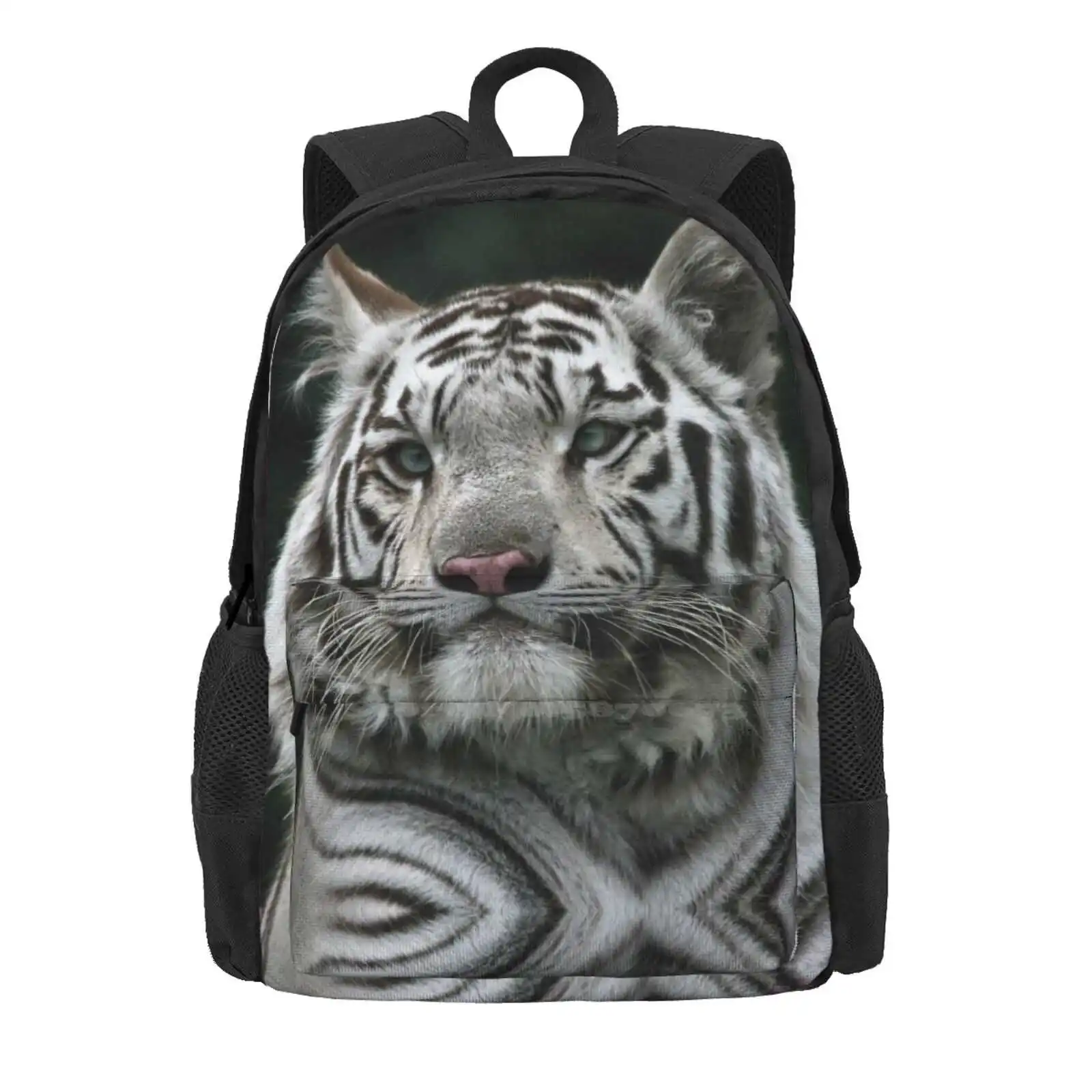 Blue Eyes Hot Sale Backpack Fashion Bags White Tiger Cat Portrait Feline Wildlife Animal Amur Tiger Striped