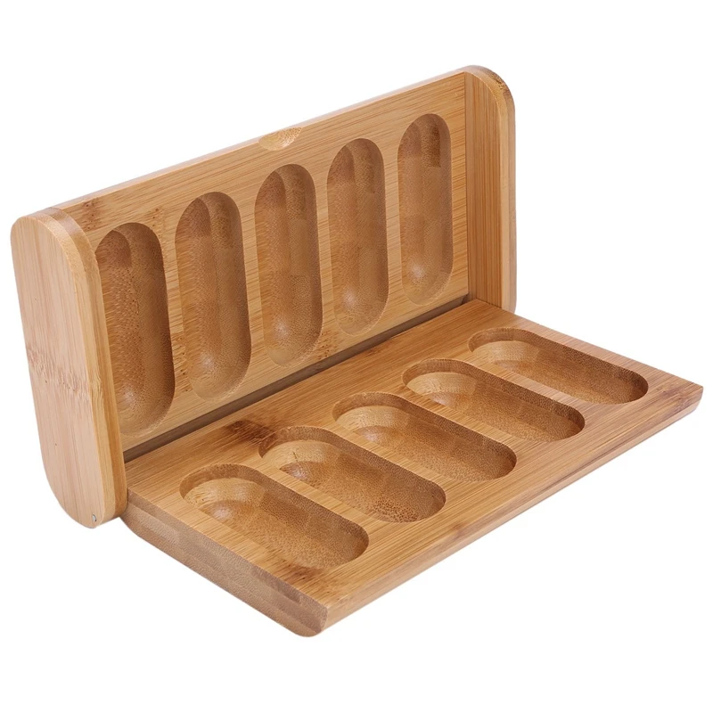 Essential Oils Bamboo Box 5 Holes 10Ml Bottles Spa Yoga Club Aromatherapy Container Organizer Cosmetic Oil Display Stand